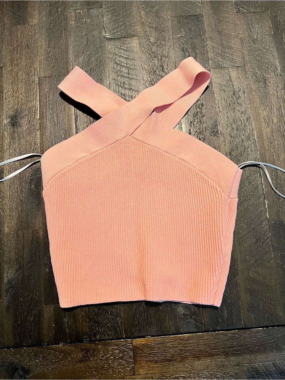 Babaton Coral Pink Ribbed Cross-Back Crop Top